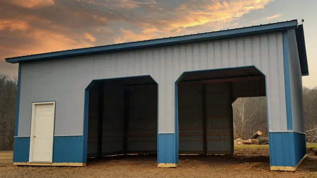 Gray building with blue wainscot and wide eave overhangs