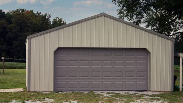 White steel overhead door in a post frame shop