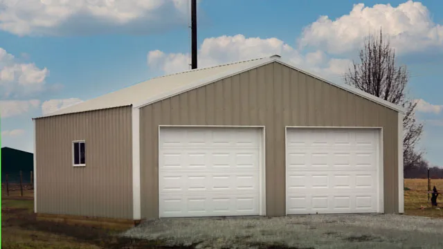 Cream building with two white overhead doors