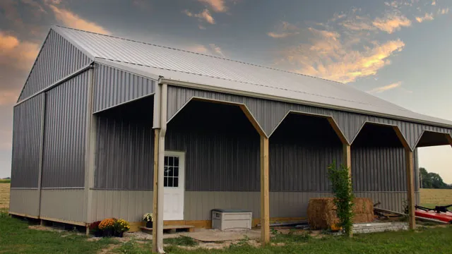 Gray building with a full-length shed porch carried on timber posts