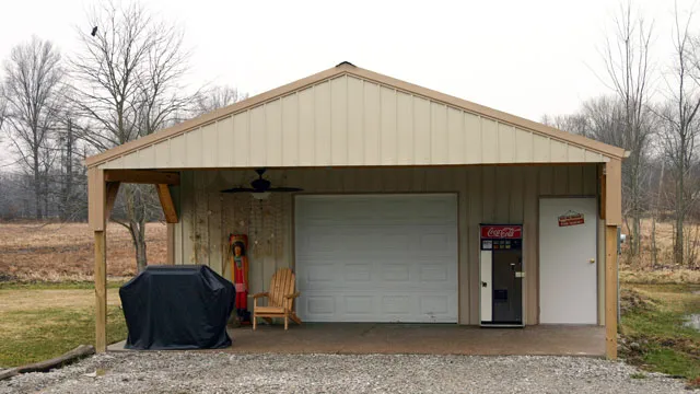 Gable porch on the end of a post frame building