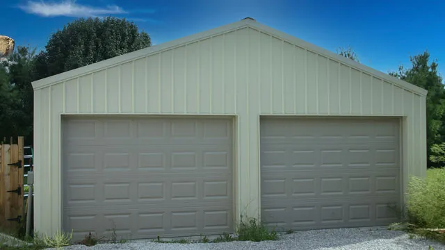 Pale green gable end with two tan overhead doors