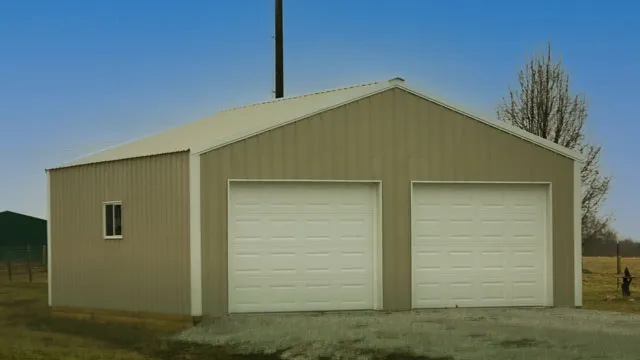 Tan gable end with two white overhead doors
